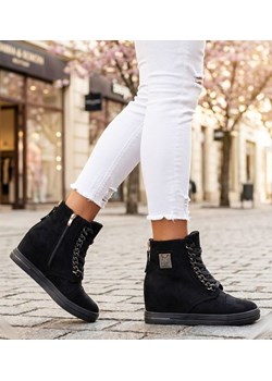 Czarne sneakersy damskie na koturnie /E8-3 12765 T891/ ze sklepu Pantofelek24.pl w kategorii Botki - zdjęcie 188102728