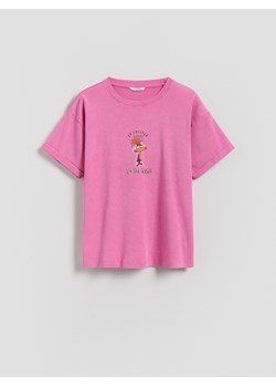Reserved - T-shirt z nadrukiem Inside Out - fuksja ze sklepu Reserved w kategorii Bluzki dziewczęce - zdjęcie 188103778