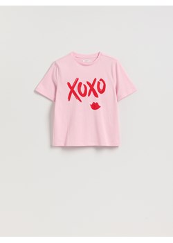 Reserved - T-shirt z nadrukiem - pastelowy róż ze sklepu Reserved w kategorii Bluzki damskie - zdjęcie 188103826