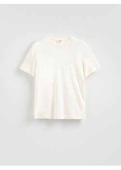 Reserved - T-shirt regular z bawełny merceryzowanej - złamana biel ze sklepu Reserved w kategorii T-shirty męskie - zdjęcie 188104368