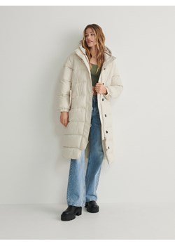 Reserved - Długa kurtka z wiązaniem - kremowy ze sklepu Reserved w kategorii Płaszcze damskie - zdjęcie 188105839