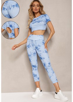 Niebieski Komplet Sportowy z Printem Tie-Dye z Koszulką Cropped i Legginsami Davenia ze sklepu renee.pl w kategorii Komplety i garnitury damskie - zdjęcie 188105906