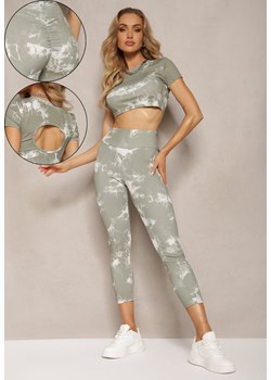 Zielony Komplet Sportowy z Printem Tie-Dye z Koszulą Cropped i Legginsami Davenia ze sklepu renee.pl w kategorii Komplety i garnitury damskie - zdjęcie 188105907