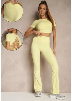 Żółty Komplet Sportowy Spodnie i Koszulka Ozdobiona Sznurowaniem Lumileine ze sklepu renee.pl w kategorii Komplety i garnitury damskie - zdjęcie 188105918