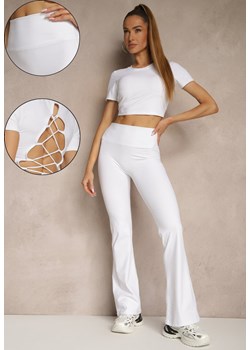 Biały Komplet Sportowy Spodnie i Koszulka Ozdobiona Sznurowaniem Lumileine ze sklepu renee.pl w kategorii Komplety i garnitury damskie - zdjęcie 188105919