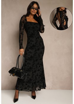 Czarna Sukienka VICES Bodycon z Siateczki Ozdobionej Wzorem w Kwiaty Rivita ze sklepu renee.pl w kategorii Sukienki - zdjęcie 188105925