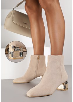 Ciemnobeżowe Botki Vices z Kryształkami na Obcasie Vortisha ze sklepu renee.pl w kategorii Botki - zdjęcie 188105936