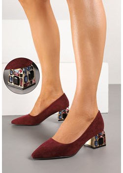 Bordowe Czółenka na Słupku Ozdobionym Cyrkoniami z Wkładką ze Skóry Clesina ze sklepu renee.pl w kategorii Czółenka - zdjęcie 188105939