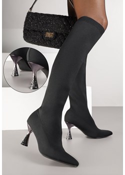 Czarne Kozaki Vices ze Skarpetkową Cholewką na Klepsydrze z Cyrkoniami Gioluna ze sklepu renee.pl w kategorii Kozaki damskie - zdjęcie 188105946
