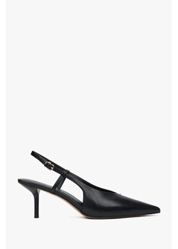 Estro: Czarne czółenka damska z odkrytą piętą typu slingback na stabilnej szpilce ze sklepu Estro w kategorii Czółenka - zdjęcie 188107385