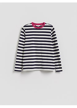 Reserved - Bawełniany longsleeve w paski - granatowy ze sklepu Reserved w kategorii Bluzki damskie - zdjęcie 188110905