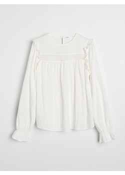 Sinsay - Bluzka z falbankami i ażurową wstawką - biały ze sklepu Sinsay w kategorii Bluzki damskie - zdjęcie 188111889