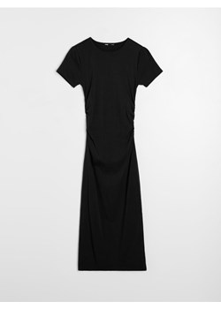 Sinsay - Bawełniana sukienka midi z marszczeniem po bokach - czarny ze sklepu Sinsay w kategorii Sukienki - zdjęcie 188111929