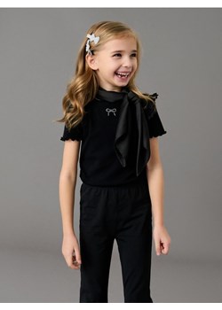 Sinsay - Prążkowana koszulka z ozdobnymi falbanami - czarny ze sklepu Sinsay w kategorii Bluzki dziewczęce - zdjęcie 188111979