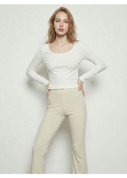 Sinsay - Bawełniana bluzka z długim rękawem - kremowy ze sklepu Sinsay w kategorii Bluzki damskie - zdjęcie 188112007