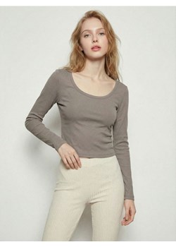 Sinsay - Bawełniana bluzka z długim rękawem - brązowy ze sklepu Sinsay w kategorii Bluzki damskie - zdjęcie 188112009