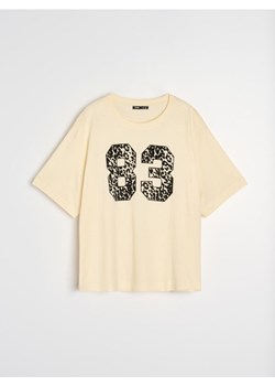 Sinsay - Bawełniana koszulka z napisem - kremowy ze sklepu Sinsay w kategorii Bluzki damskie - zdjęcie 188112107