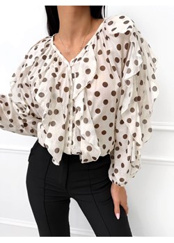 Beżowa Koszula w Grochy z Falbankami ze sklepu ModnaKiecka.pl w kategorii Koszule damskie - zdjęcie 188112795