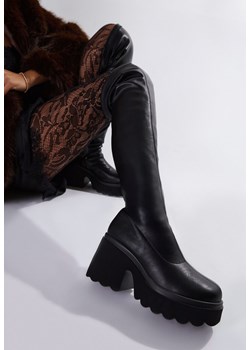 Czarne Kozaki na Platformie i Słupku z Dopasowaną Cholewką za Kolano Geniefra ze sklepu renee.pl w kategorii Kozaki damskie - zdjęcie 188114485
