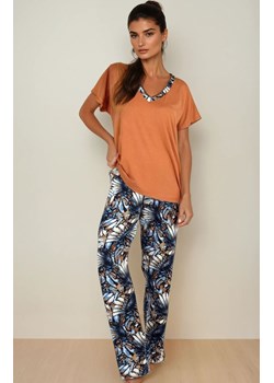 Długa piżama damska wiskoza Mosaic Muse, Kolor karmel-granat, Rozmiar S, Momenti per me ze sklepu Intymna w kategorii Piżamy damskie - zdjęcie 188121585