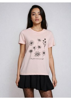 Sinsay - Bawełniana koszulka z nadrukiem - różowy ze sklepu Sinsay w kategorii Bluzki damskie - zdjęcie 188123808