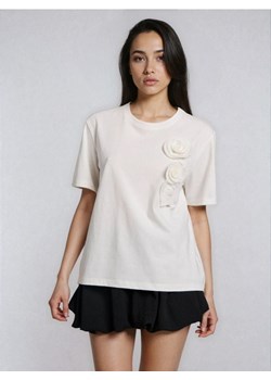 Sinsay - Bawełniana koszulka z aplikacjami 3D - kremowy ze sklepu Sinsay w kategorii Bluzki damskie - zdjęcie 188123905