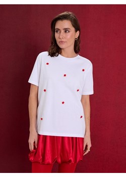 Sinsay - Bawełniana koszulka z aplikacjami 3D - biały ze sklepu Sinsay w kategorii Bluzki damskie - zdjęcie 188123925