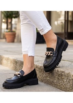 Czarne półbuty mokasyny na platformie /A2-2 12705 T598/ ze sklepu Pantofelek24.pl w kategorii Mokasyny damskie - zdjęcie 188126519