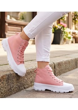 Sznurowane trampki damskie Różowe /D2-3 12370 S314/ ze sklepu Pantofelek24.pl w kategorii Trampki damskie - zdjęcie 188126535