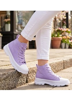 Wysokie trampki na grubym spodzie Liliowe /G12-2 12584 T294/ ze sklepu Pantofelek24.pl w kategorii Trampki damskie - zdjęcie 188126537