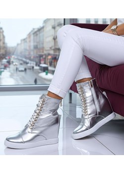 Lekko ocieplane damskie trampki sneakersy na koturnie /F2-3 18061 T238/ ze sklepu Pantofelek24.pl w kategorii Botki - zdjęcie 188126575