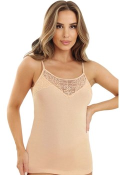 Beżowa koszulka na ramiączkach z koronką Caprice, Kolor beżowy, Rozmiar L, EMILI ze sklepu Primodo w kategorii Podkoszulki i halki - zdjęcie 188127849