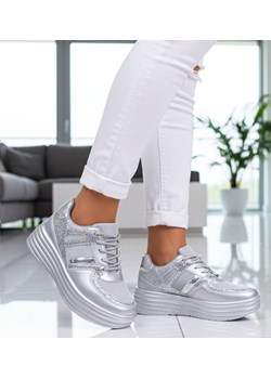 Sportowe damskie buty na platformie srebrne /G1-2 12514 T231/ ze sklepu Pantofelek24.pl w kategorii Buty sportowe damskie - zdjęcie 188132976
