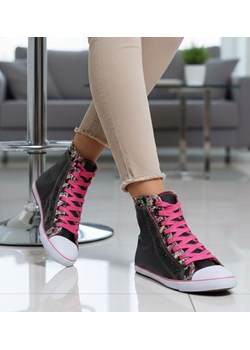 Wysokie sznurowane tenisówki damskie /G5-2 9959 S4/ ze sklepu Pantofelek24.pl w kategorii Trampki damskie - zdjęcie 188132989