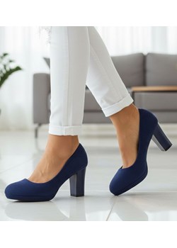 Granatowe czółenka na słupku /D5-2 12662 T492/ ze sklepu Pantofelek24.pl w kategorii Czółenka - zdjęcie 188133056