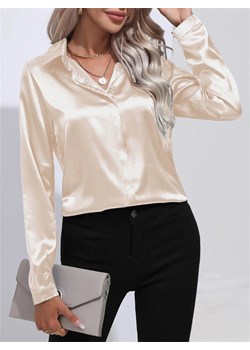 Damska satynowa klasyczna koszula - Beżowy S ze sklepu Intimica.pl w kategorii Koszule damskie - zdjęcie 188133609