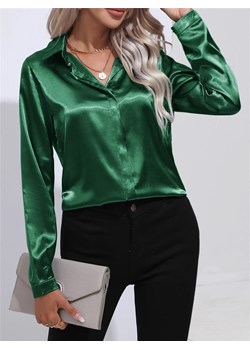 Damska satynowa klasyczna koszula - Zielony S ze sklepu Intimica.pl w kategorii Koszule damskie - zdjęcie 188133629