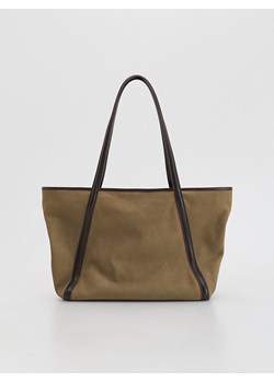 Reserved - Zamszowa torebka shopper - beżowy ze sklepu Reserved w kategorii Torebki damskie - zdjęcie 188133697