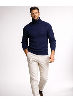 Ciepły sweter męski z golfem wełniany atramentowy Recea ze sklepu Recea.pl w kategorii Swetry męskie - zdjęcie 188136508