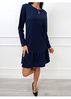 Granatowa Sukienka z Falbanką ze sklepu ModnaKiecka.pl w kategorii Sukienki - zdjęcie 188140078