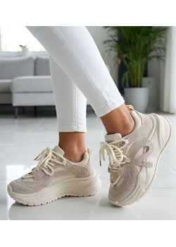 Sznurowane buty sportowe na platformie Beżowe /G3-1 17423 T891/ ze sklepu Pantofelek24.pl w kategorii Buty sportowe damskie - zdjęcie 188140135