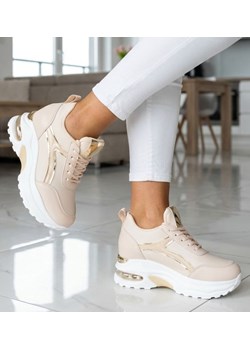 Beżowe trampki sneakersy na niskim koturnie /B3-3 13271 T804/ ze sklepu Pantofelek24.pl w kategorii Buty sportowe damskie - zdjęcie 188140137