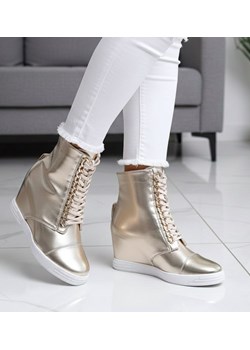 Złote damskie trampki sneakersy na koturnie Seastar /G2-2 15104 T937/ ze sklepu Pantofelek24.pl w kategorii Trampki damskie - zdjęcie 188140138