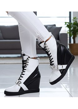 Biało czarne damskie trampki sneakersy na koturnie Seastar /G13-3 14986 T937/ ze sklepu Pantofelek24.pl w kategorii Trampki damskie - zdjęcie 188140157