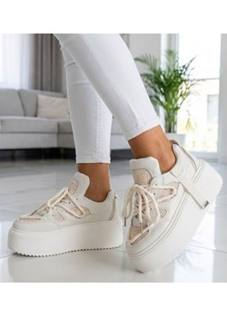 Beżowe trampki na platformie Seastar /G7-1 17345 S587/ ze sklepu Pantofelek24.pl w kategorii Trampki damskie - zdjęcie 188140167