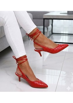 Wiązane czerwone szpilki Lace Up /A9-2 12203 T390/ ze sklepu Pantofelek24.pl w kategorii Czółenka - zdjęcie 188140345