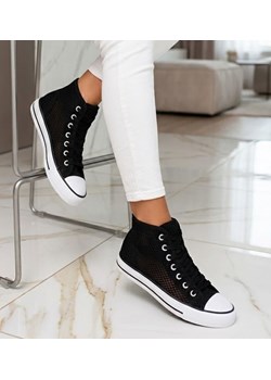 Ażurowe sznurowane trampki damskie Czarne /F1-1 16331 G9-84/ ze sklepu Pantofelek24.pl w kategorii Trampki damskie - zdjęcie 188141086