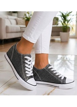 Czarne wiązane trampki sneakersy na niskim koturnie /A6-2 13519 T038/ ze sklepu Pantofelek24.pl w kategorii Trampki damskie - zdjęcie 188141359