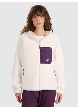 Damski polar rozpinany z kapturem 4F 4FWAW25TFLEF330 - biały ze sklepu Sportstylestory.com w kategorii Bluzy damskie - zdjęcie 188141448