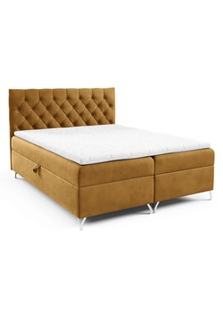Musztardowe łóżko kontynentalne z pojemnikiem 5 rozmiarów - Lunavello 3X ze sklepu Edinos.pl w kategorii Łóżka i materace - zdjęcie 188141595
